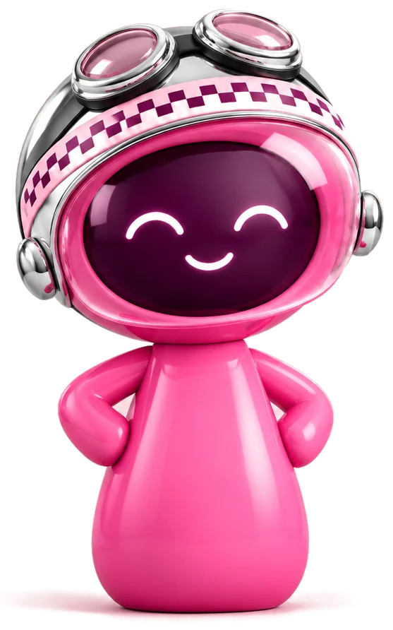 Dahlia, The Pit's pink Martian, wearing her chrome bubble helmet